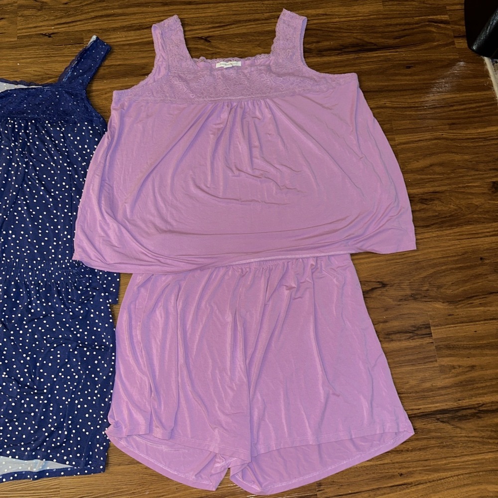 Dreams Co Summer Womens Pajama Set 1X 22 / 24 Blue Tank Shorts Embroidered Lace - Picture 3 of 9
